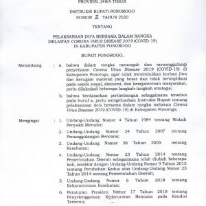 Doa bersama dalam rangka melawan Corona Virus Disease 2019 (Covid 19)