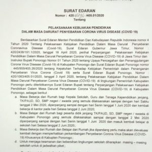 SURAT EDARAN BUPATI PONOROGO No 420/1296/405.01/2020