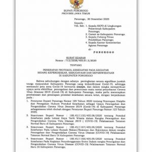 Surat Edaran Bupati Ponorogo tentang pencegahan penyebaran Covid-19  Tahun Baru